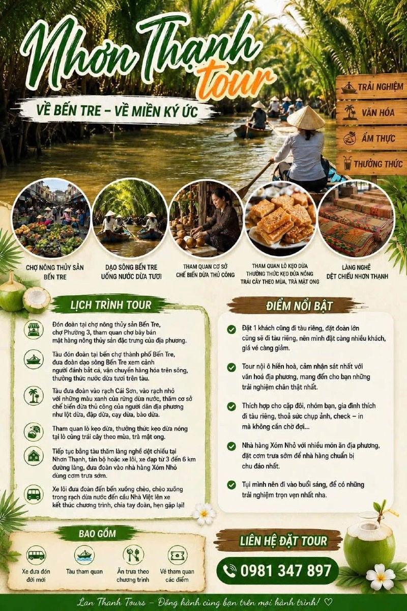 TOUR NHƠN THẠNH – MỘT NGÀY THẬT “GẠO” Ở BẾN TRE